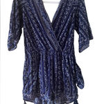 Skies Are Blue  Navy Blue Paisley Pattern Wrap Romper with Tassel Tie Size‎ Small Photo 0