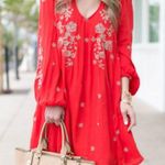 Free People Sweet Tennessee Red Floral Embroidery Open Peekaboo Back Dress Sz S Photo 14
