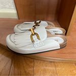 ZARA Womens Beige Cream leather mules sandals with tassels & gold chain Sz 38 Photo 10