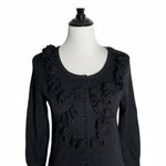 Linda Matthews Ruffle Cardigan‎ Sweater Women MP Black Cozy Soft Preppy Office Size undefined Photo 1