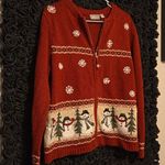 Croft & Barrow Red Snowman Cardigan Nordic Patterns Winter Christmas SWEATER zip Photo 1