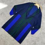 St. John 100% Wool Long Sweater Cardigan Blazer Colorblock in Navy Green L Photo 0