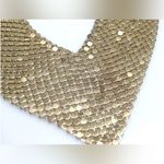 Vintage Two Tone Mesh Metal Bib Necklace & Pierced Earrings set 3pc Gold Photo 5