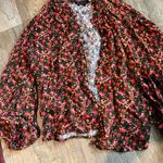 Something Navy  Blouse Button Up Shirt Long Sleeve Red Pink Floral Size Small Photo 3
