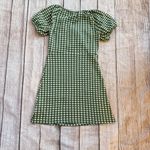 Madewell Size XXS Jacquard Puff-Sleeve Mini Dress Green Gingham Check Photo 7