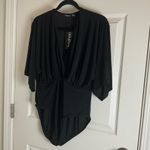 Boohoo Lola silky wrap over flared Black bodysuit top Women's NWT size 12 Photo 2