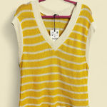 ZARA New yellow gold cream striped knit sweater vest slouchy comfort Medium New Photo 0