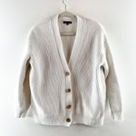 Quince  Ribbed Fisherman Button Up V Neck Cardigan Sweater White Small Photo 1