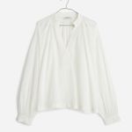 Madewell  Shirred Long-Sleeve Top in Eyelet White Size Medium NWT Photo 4