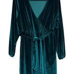 SheIn  Curve Velvet Long Sleeve Faux Wrap‎ Dress Plus Size 1X Green Velour Photo 0