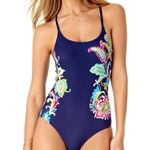 Anne cole NWT Paisley Pom Lace-Up One Piece Swimsuit Navy Blue Multi Size 14 Photo 14