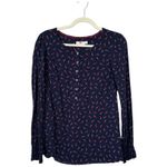 BODEN Kara Shooting Stars Blouse Navy Red Smocked Sleeves Button Front Size 10 Blue Photo 1
