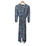 Maje  Rayemik Printed Midi Dress 3/4 Sleeves V-Neck Pullover Geometric Blue EU 38 Photo 3