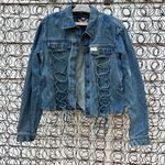 Harley Davidson Y2K Bomber Jean Jacket Lace Up Corset Style LARGE Photo 0