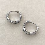 14mm Irregular Green Stripes Small Hoop Earrings for Men Women Silver Photo 1