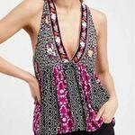 Free People Black Floral Deep V Dream Darlin' Tank Top Size Small Photo 0