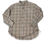 Current/Elliott CURRENT ELLIOTT Plaid Shirt The Prep School Fray Pink Taupe Tinsel Size 2 Photo 4