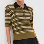 Róhe Olive Green Striped Knitted Polo Sz 36 US 4 S Photo 0