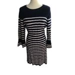Talbots Navy Blue Ivory Cable Knit Wool Blend Sweater Dress Petite / XL Bell Sle Photo 2