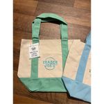 Trader Joe’s Pastel Blue And Pastel Green Mini Canvas Tote Bag NWT Photo 2