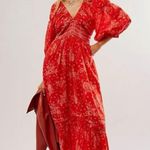 Free People Golden Hour Maxi Dress Cherry Red Small Bohemian Fall Floral 70s Photo 12
