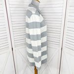 Moda International Rugby Stripes Button Front Cardigan Sweater Grey White Medium Gray Photo 2