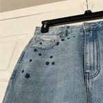 Neon Blonde Denim Skirt Star Details Distressed Hem NWT Blue Size 6 Photo 4