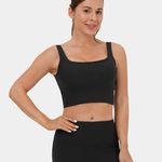 Halara Padded Ribbed Knit Active Cropped Tank Top Medium Women’s Black NWT. Photo 0