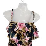 Kona Sol  Black Pink Floral One Piece Swimsuit Chest Ruffle Padded Size Small Photo 5