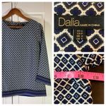 Dalia Flowy Blouse‎ Shirt Womens Small Blue Geometric Office Church Business Photo 1
