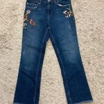 ZARA WOMAN Bootcut Embroidered Floral Jeans Ladybug Size 2 Cropped Novelty Cute Photo 0