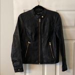 Baccini Faux Leather Black Women's Jacket size S excellent condition length 23” Photo 0