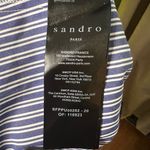 Sandro  Paris V-neck, Blue and White Striped Mini Dress with Puff Sleeves Size 4 Photo 4