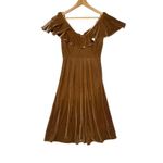 Line Dot Brown Velvet Ruffle Midi Dress Winter Feminine Cocktail Holiday S Photo 5