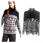 Tribal Jeans Tribal Black Ribbed Turtle Neck Intarsia Sweater Sz PM Photo 1