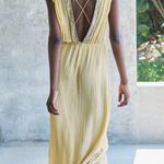 ZARA  dress maxi flowy butter yellow beaded embroidered boho summer vacation Photo 14