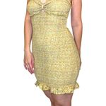 Storia Yellow Ditsy Floral Sweetheart Neck Smocked Mini Dress M Photo 1