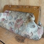 Vintage Floral Cloth Upholstery Wood Clasp Purse Clutch Bag Brown Photo 6