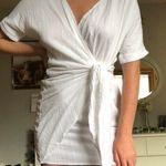 Wrap Tie White Dress Size M Photo 0