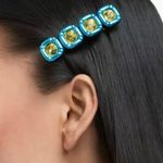 Swavorski Swarovski Dulcis Cushion Cut Blue & Yellow Crystal Hair Pin Barrette NIB 5617239 Photo 3