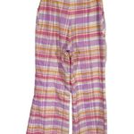 True Vintage 60s 70s Seersucker Plaid High Waisted Wide Leg Bellbottom Pants Pink Size XS Photo 7
