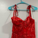 Lulus  Dramatic Desires Red Embroidered Bustier Tie Strap Maxi Dress Small S NWOT Photo 2