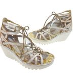Fly London * Yuke Sandal Womens Size 38 Wedge Strappy Gladiator White Metallic Photo 4