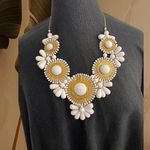 Vintage Necklace Gold & White Statement Medallion Bib Costume Jewelry Large Photo 0