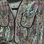NWT Lola + The Boys Shimmer Sequin Houndstooth Bomber Jacket Silver Size Small Pink Photo 6