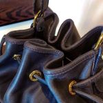 Gucci Navy Blue Leather Drawstring Bucket Shoulder Bag Blue Suede Lining VINTAGE Photo 2