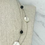 Silver Tone Triple Strand Wire Mother of Pearl Shell Beaded Necklace Photo 3