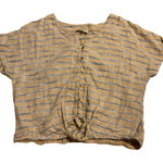 belle du jour  Tan and Gray Crop Blouse with Tie Front 100%‎ cotton Photo 0
