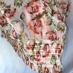 INC New  Floral Mesh Ruffle Tie Neck Peasant Top Camisole Lining White Pink Photo 9