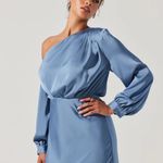 Elwood Satin Off Shoulder Maxi Dress Small NEW Blue Revolve‎ Photo 1